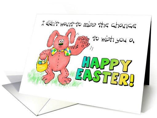 Happy Easter Whimsical Waving Funny Bunny Rabbit card (762906)