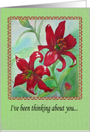 Watercolor Red Flowers Thinking of You Paper Card