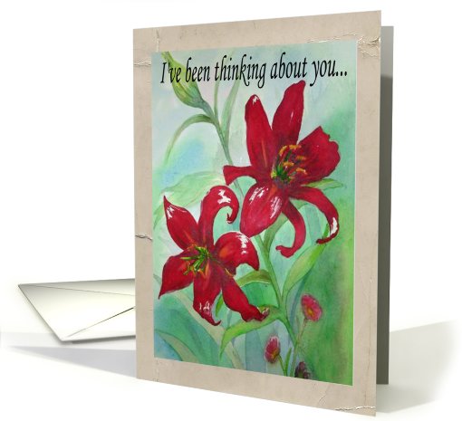 Watercolor Red Flowers Thinking of You Art Card Blank Inside card