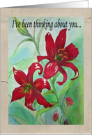 Watercolor Red Flowers Thinking of You Art Card Blank Inside card