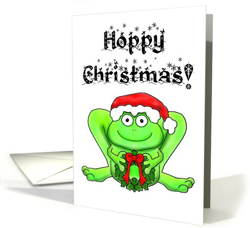 Merry Happy Hoppy Christmas Frog Santa Holiday Wreath card (803884)