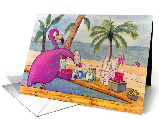 Invitation Whimsical Pink Flamingo Beach Theme card (927470)