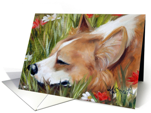 Pembroke Welsh Corgi Dog - Flower Bed card (937156)