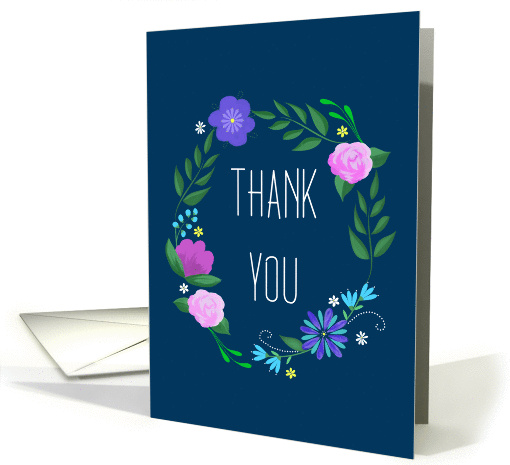 thank you with wreath of painted flowers card (1212912)