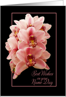 name day, coral pink orchids card