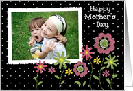 mother’s day photo card black with white spots and flowers card