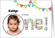 first birthday invitation photocard with bunting card