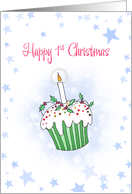 happy 1st Christmas cupcake card