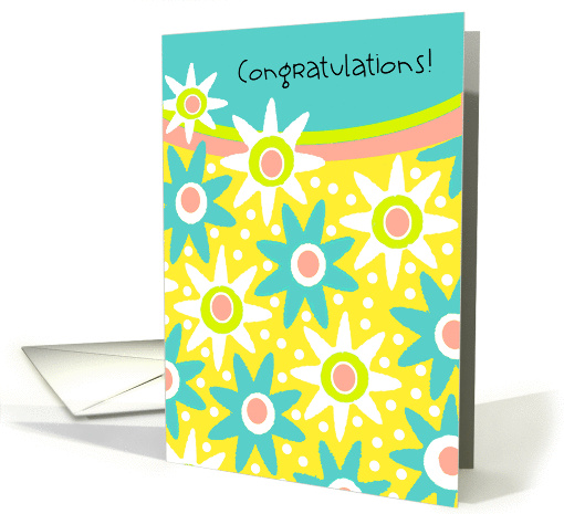 Cheerful Yellow and Teal Star Flowers Congratulations card (1287656)