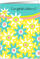 Cheerful Yellow and Teal Star Flowers Congratulations Card