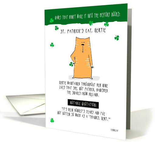 Annoyed St. Patrick's Cat Gertie on St. Paddy and Snakes card