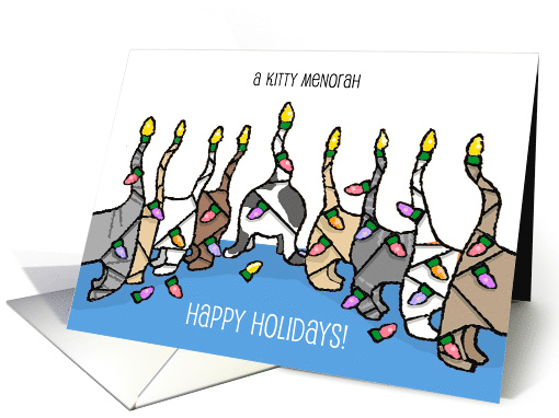 Kitty Menorah for Hanukkah Cats Holiday Lights card (49469)