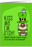 Kiss Me I’m Irish, Cat, Leprechaun hat card