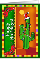Happy Holidays Southwest Saguaro Cactus with Christmas Lights card
