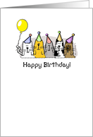 Happy Birthday from all of us, cats in party hats, balloons card