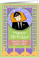 Cartoon Happy Birthday Female Airline Pilot card
