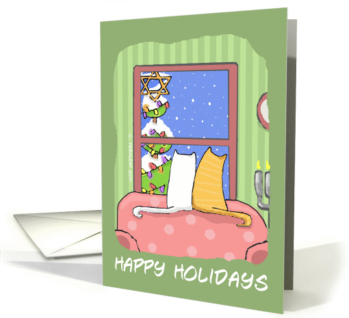 Happy Holidays, Hanukkah, Chrismukkah, Star of David, Cats card