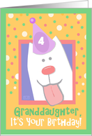 4th Birthday, Granddaughter, Happy Dog, Party Hat card
