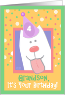 4th Birthday, Grandson, Happy Dog, Party Hat card