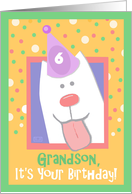 6th Birthday, Grandson, Happy Dog, Party Hat card