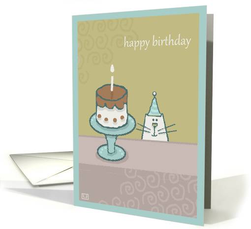 Cute Birthday Cake and Cat with Hat card (858151)