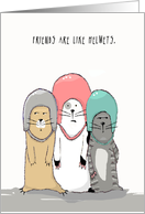 Friends Are Like Helmets, Three Cats in Crash Helmets card