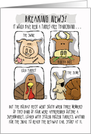 Vegan Friendly Happy Thanksgiving Funny Comic Turkey Criminals card