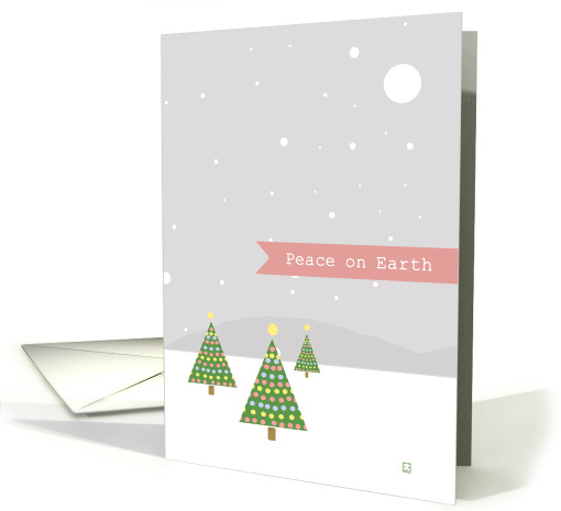 Peace On Earth Christmas Trees Falling Snow Winter Landscape card