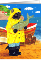 Fisher Cat Jet (a fisherman cat with boat and large fish), birthday, general card