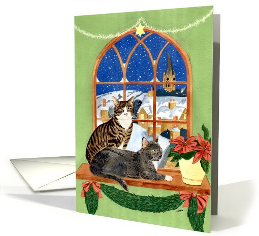 A Cat's Christmas View over a Snow Covered Town card (699513)