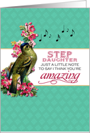 Step Daughter - Singing Bird With Pink Flowers Note for Mother’s Day card