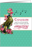 Cousin - Singing Bird With Pink Flowers Note for Mother’s Day card