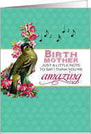 Birth Mother - Singing Bird With Pink Flowers Note for Mother’s Day card