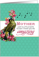 Mother - Singing Bird With Pink Flowers Note for Mother’s Day card
