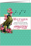 Mother in Law - Singing Bird With Pink Flowers Note for Mother’s Day card