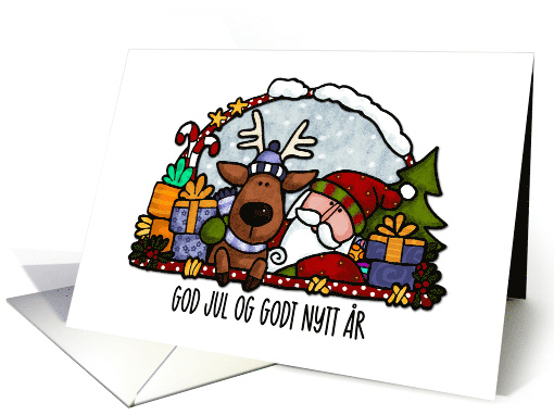 Santa and Reindeer Norwegian Christmas Wishes card (267827)