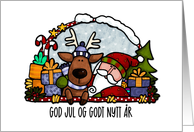 Santa and Reindeer Norwegian Christmas Wishes card