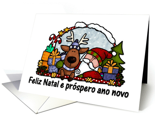 santa and reindeer - portuguese card (267833)