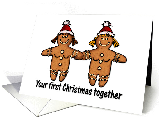 your first christmas together - lesbian gingerbread couple card