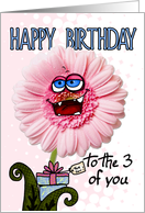 happy birthday flower - triplets card