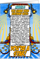 you share your birthday with - march 8 card