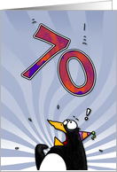 LOOK OUT! Here comes another birthday! - 70 years old penguin card
