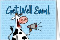 Get Well Soon megaphone cow card