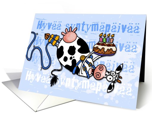 Happy Birthday - Bungee Cow (Finnish) card (580492)