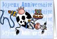 Happy Birthday - Bungee Cow (French) card