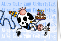Happy Birthday - Bungee Cow (German) card