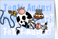 Happy Birthday - Bungee Cow (Italian) card