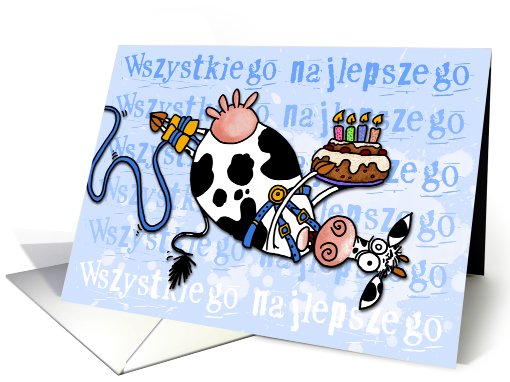 Happy Birthday - Bungee Cow (Polish) card (580507)