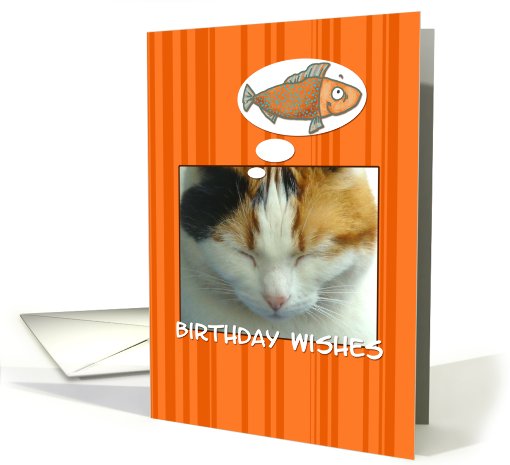 Birthday Wishes - Srsly Hope Urz Come True, cat dreaming of fish card