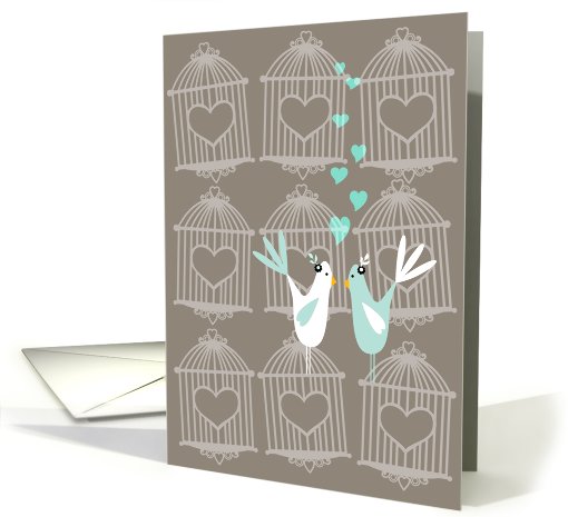 Cute Birds with Cages - Lesbian Wedding Invitation card (673991)